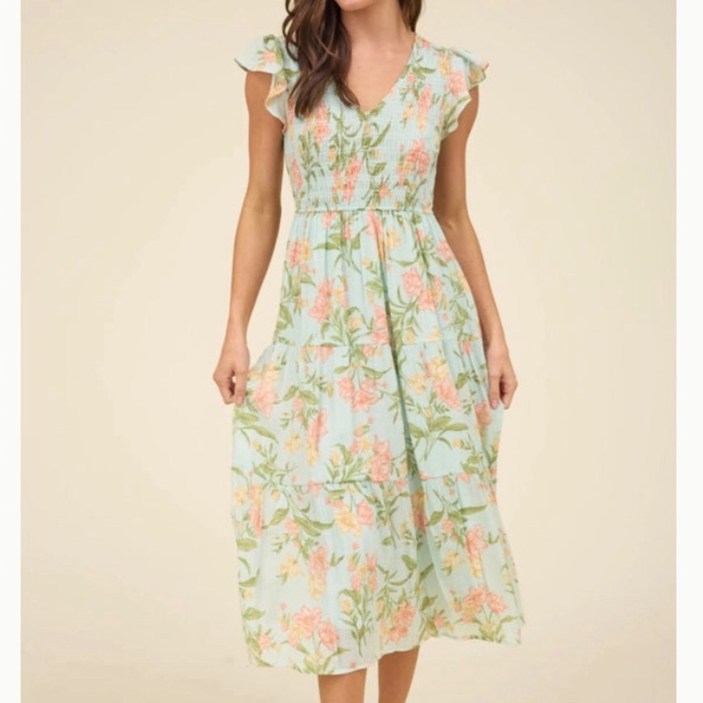 Perch Blu Pepper Floral Midi Tiered Dress - Picture 2 of 7